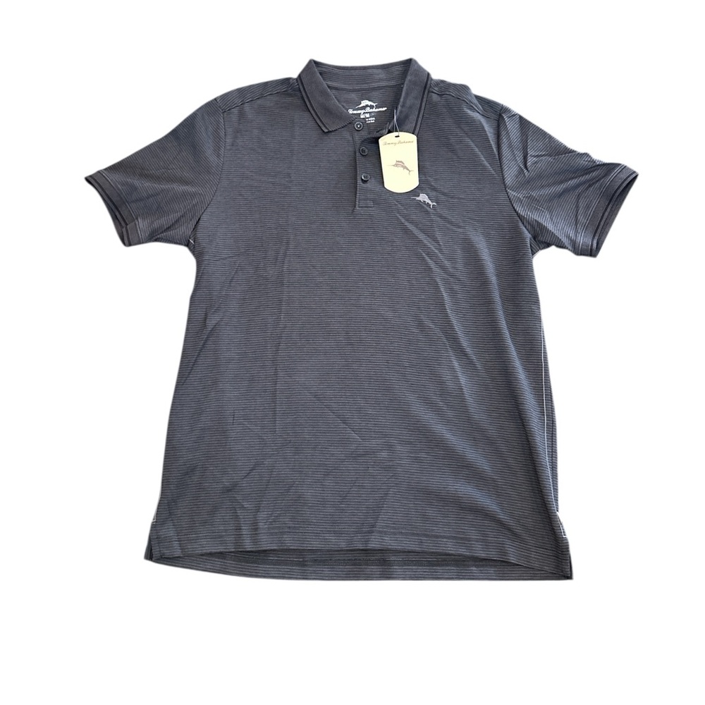 Tommy Bahama Men’s Size Medium Black &‎ Gray Stripe Polo NWT